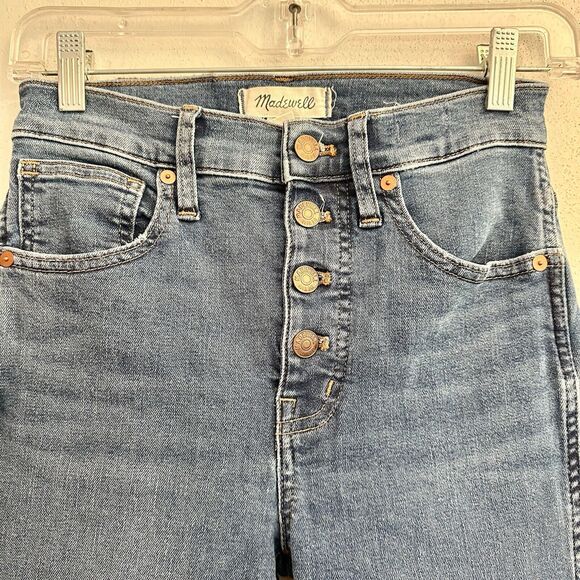 Madewell 10" High Rise Denim Jeans Size 25 Petite Blue Button Fly Raw Hem Skinny - Picture 5 of 16